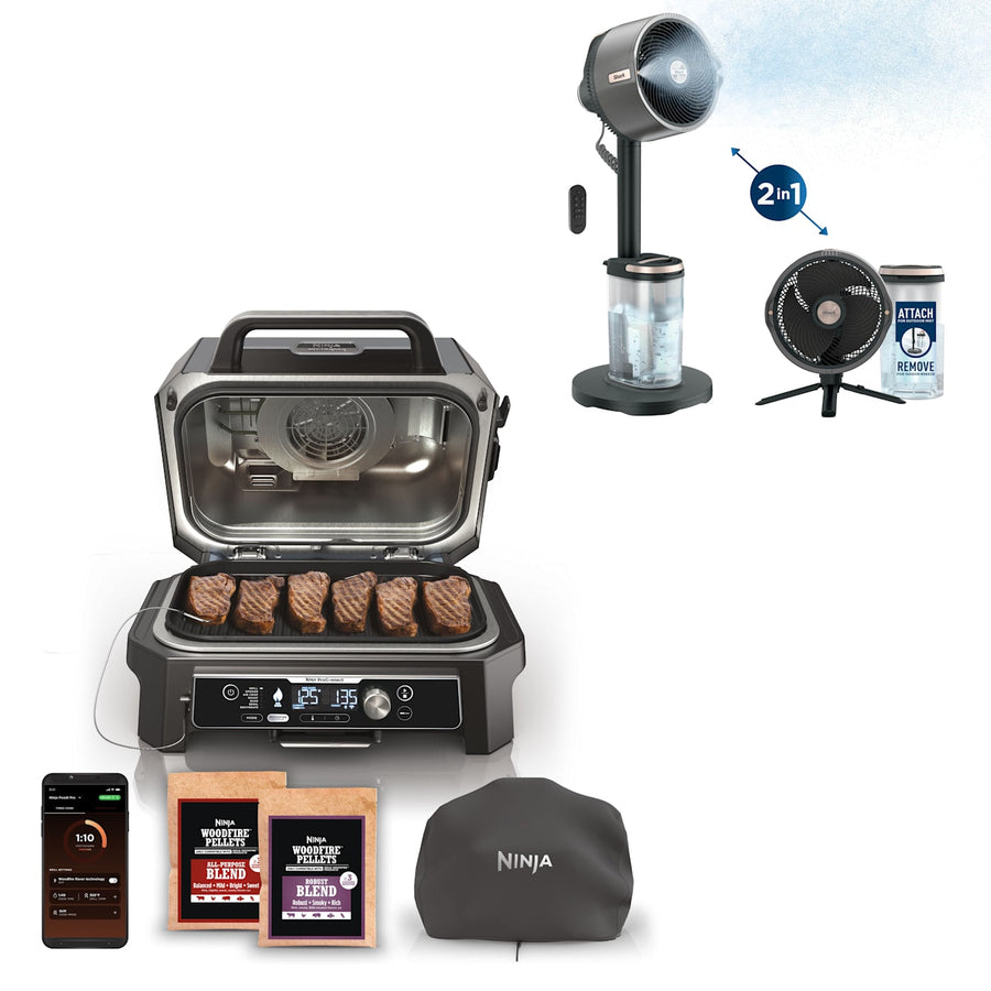 Ninja Woodfire Pro Connect™ XL Outdoor Grill & Smoker and Shark FlexBreeze Pro Mist Fan Bundle T2